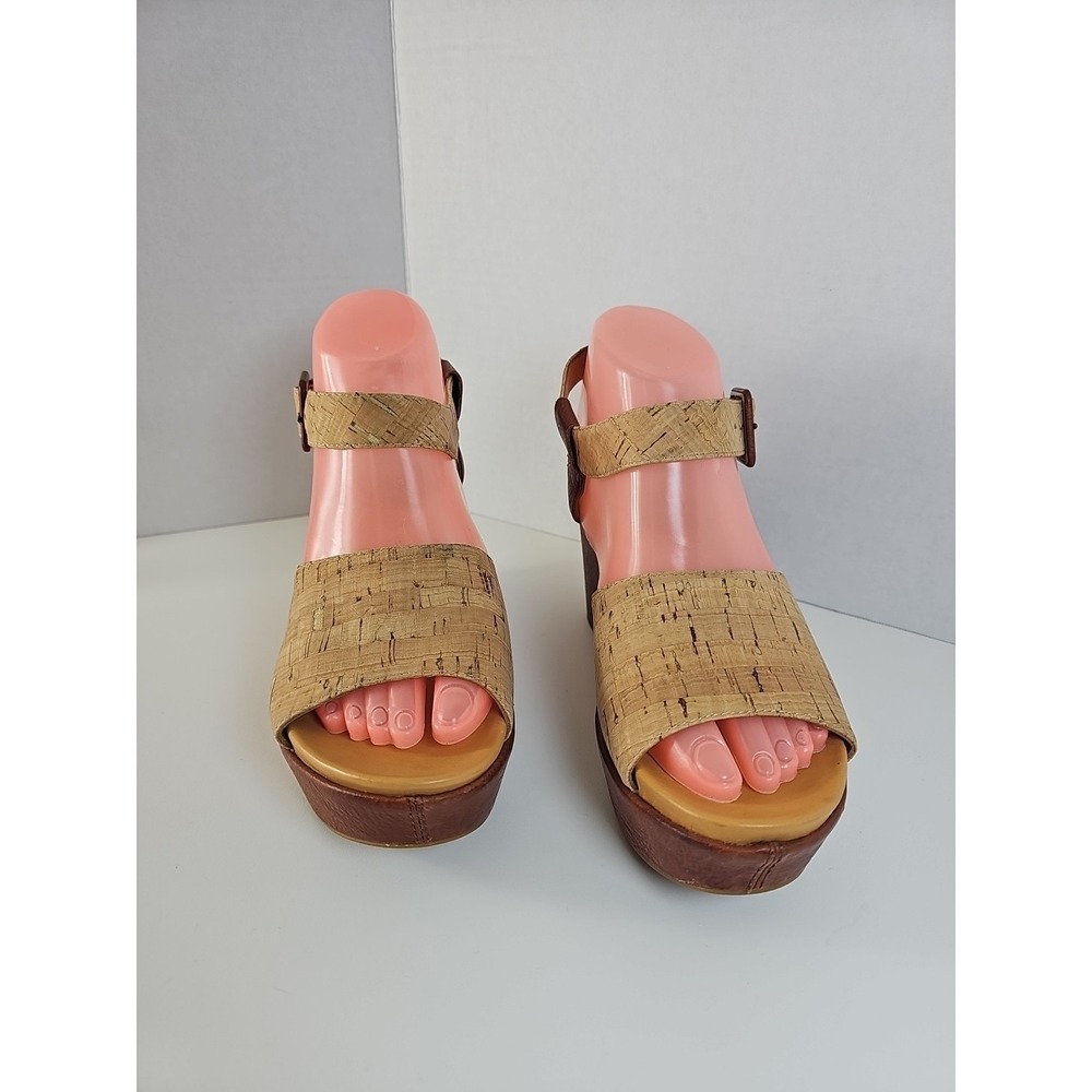 Kork Ease Keirn Cork Leather Platform Wedge Sandal w/ Ankle Strap Sz 8M‎